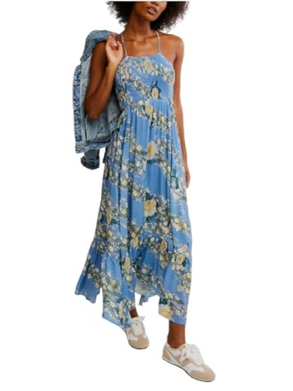 Free People Blue Floral Spaghetti-Strap Maxi Dress